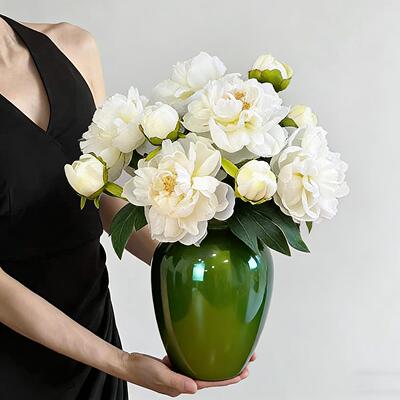 绿色冰裂纹陶瓷花瓶客厅餐桌插花摆件高级感小众装饰花瓶花盆器皿
