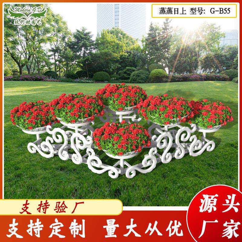 室外道路绿化市政景观组合大型铁艺花架花台立体种植箱花盆花坛