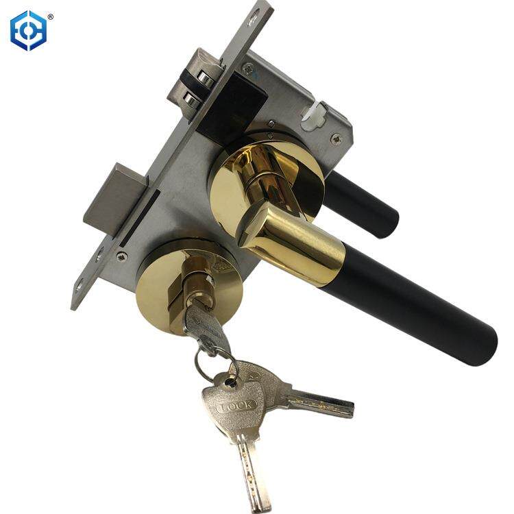家用锌合金套锁黑色拼色门把手双重锁执手锁铜锁芯五金锁体