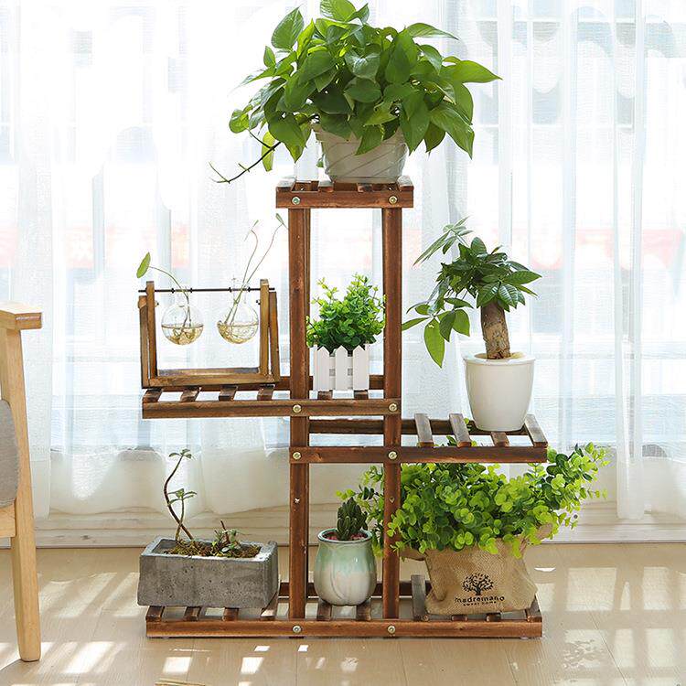 防腐小花架实木多层客厅地面木制绿萝花盆架落地式组装花架子阳台