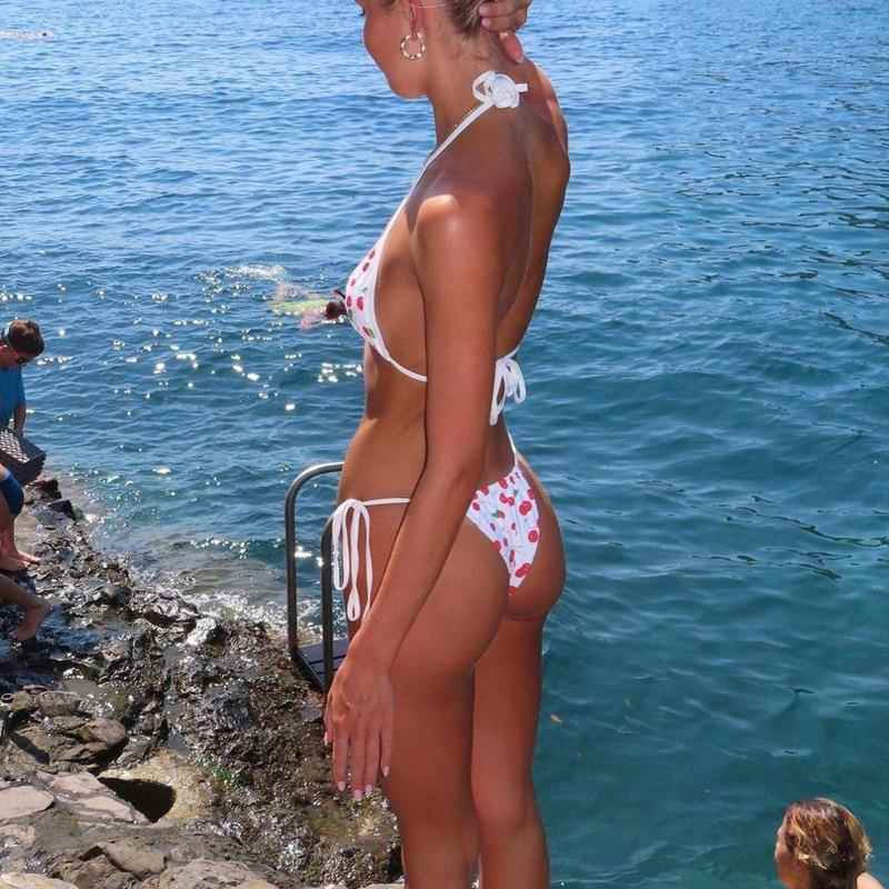 cherry print halter strappy bikini female swimsuit women