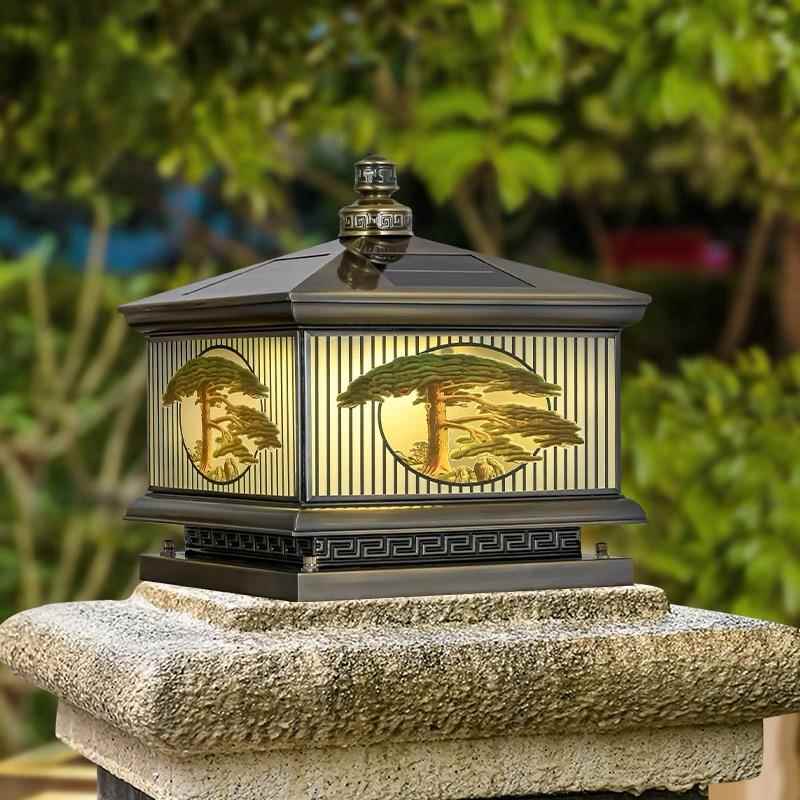 全铜柱头灯庭院太阳能柱子灯户外防水别墅围墙墙头灯接电门柱柱灯