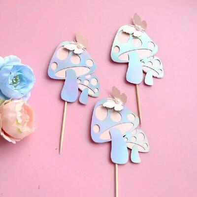 Paper Fairy Mushroom Pearl Cake Toppers Butterfly Insert
