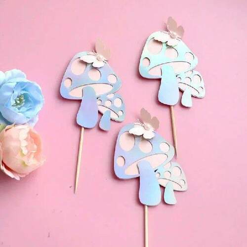 Paper Fairy Mushroom Pearl Cake Toppers Butterfly Insert
