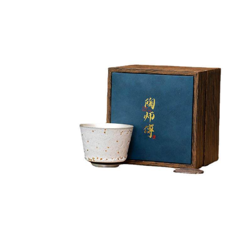 志野烧白虫洞釉点金日式杯陶瓷主人杯复古手工品茗杯茶碗茶盏单杯