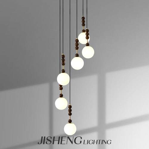 法式中古实木楼梯吊灯宋代东方美学覆式别墅挑空客厅loft公寓灯具