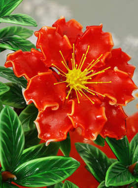 淄博琉璃摆件 创意琉璃水晶廖景客厅商用轻奢古法琉璃石榴花摆件