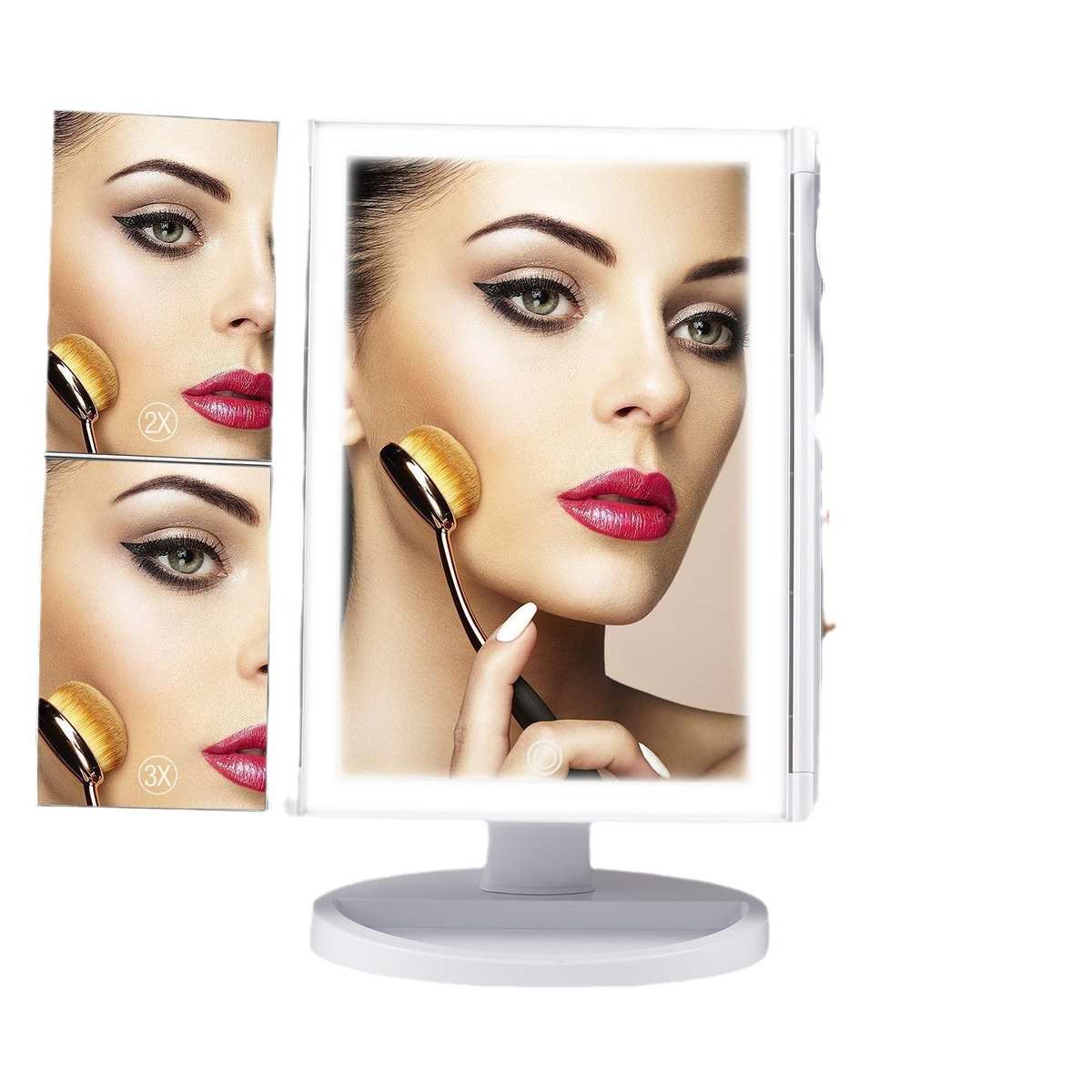 折叠可调梳妆台化妆镜光led折叠光镜补灯 便携带化妆镜三面子