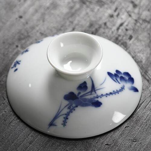 高白单盖子陶瓷盖碗泡茶杯青花瓷茶具大号白瓷三才茶碗零配