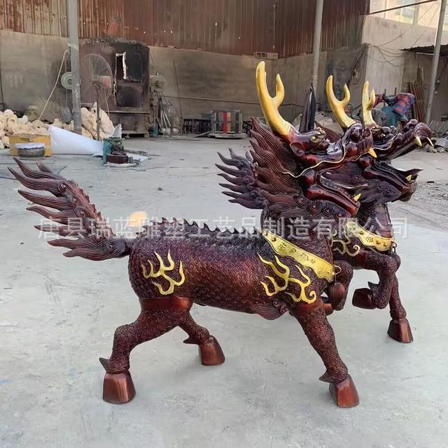 加工大型铸铜麒麟狮子雕塑户外酒店别墅工厂银行售楼部大门口摆件