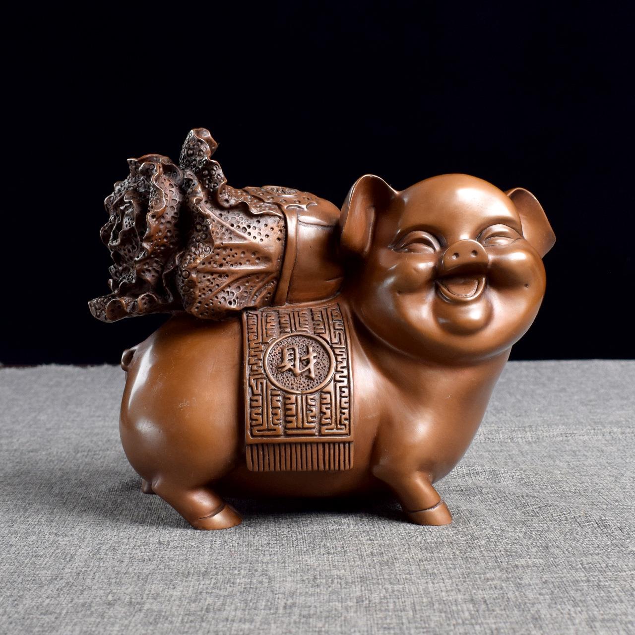 紫铜百财聚来福猪摆件生肖猪工艺品家居办公室装饰品福猪开业摆件