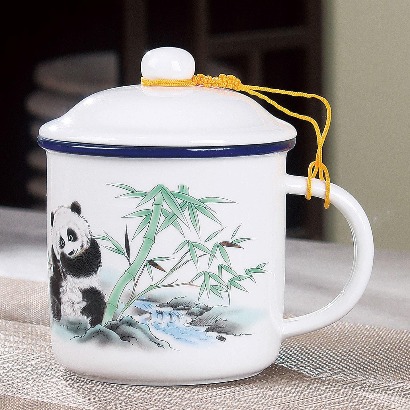 陶瓷杯带盖马克杯办公水杯经典怀旧茶缸大容量咖啡杯老式复古茶杯