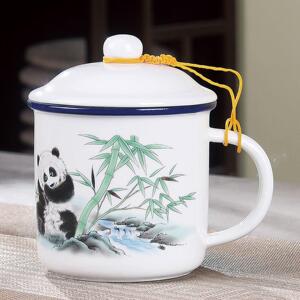 陶瓷杯带盖马克杯办公水杯经典怀旧茶缸大容量咖啡杯老式复古茶杯