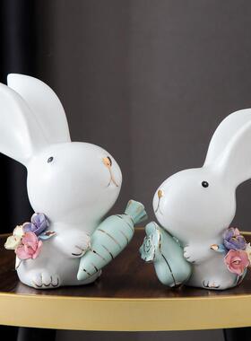 陶瓷兔子治疗小饰品卡通可爱现代简约酒柜客厅家庭入口装饰