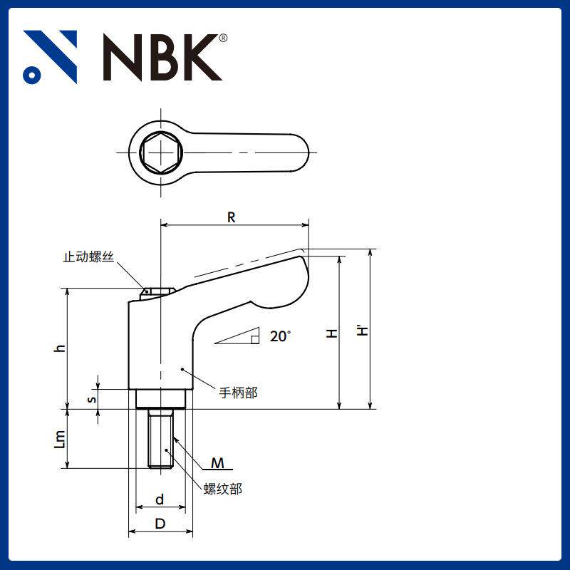 NBK LDCMS-AS-HP 微型夹紧手柄外螺纹 把手可锁定调节旋转 零配件