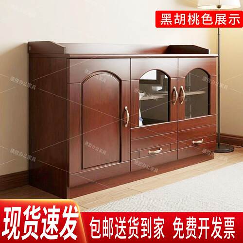 胡桃色茶水柜储物柜办公会议边柜餐边柜办公室现代简约茶水间柜子