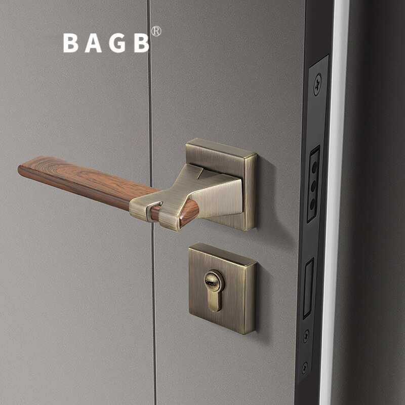 BAGB新中式卧室门锁室内房间复古木门门把手分体磁吸静音房间门锁