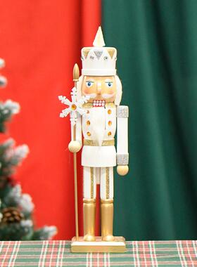 24新款36CM金闪闪雪花胡桃夹子职业胡桃兵实木装饰摆件工艺品圣诞