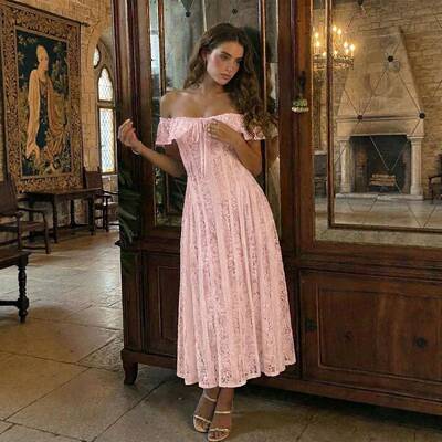 Dress Lace Off-Shoulder Flared Knotted Maxi For Women Wear