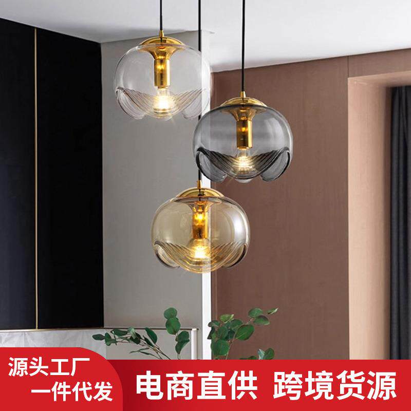 设计师中古玻璃吊灯创意金属饭桌餐厅吧台欧式复式楼样板间吊灯