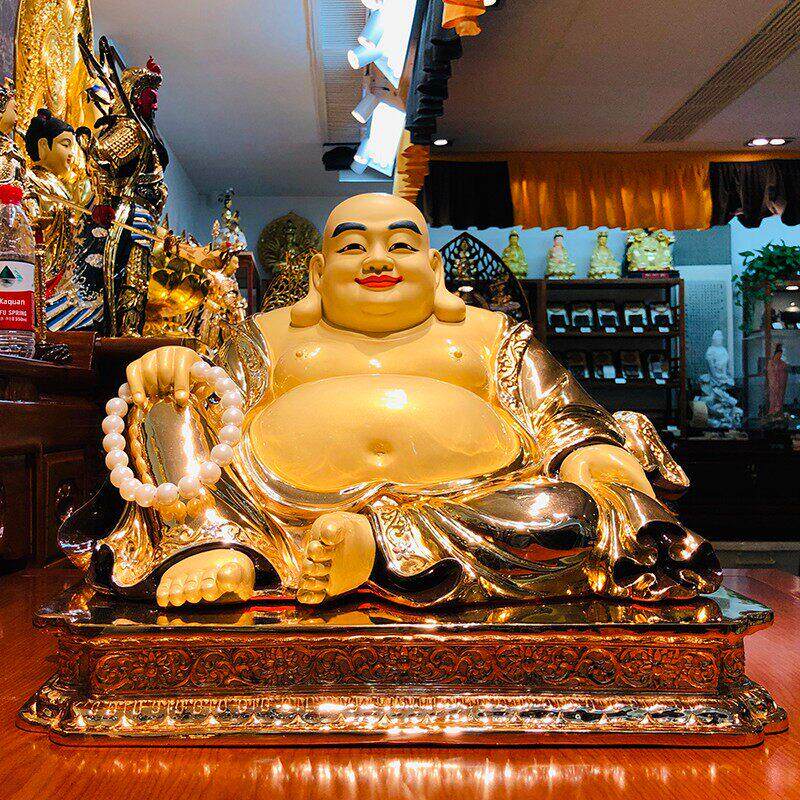 台湾盛凡鎏金纯铜弥勒佛像供奉家用招财风水摆件大号笑佛大肚佛