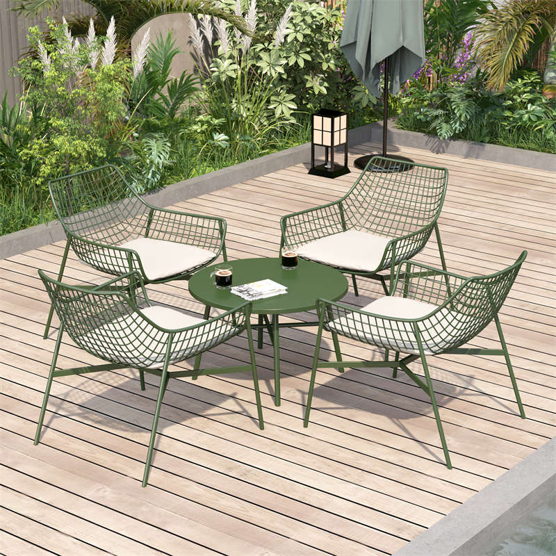 户外桌椅组合简约庭院阳台会客露天网红铁艺圆桌网格椅子休闲配套