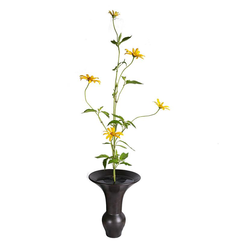 黑色池坊立花生花花器禅意日式小原流插花花道流茶室桌面摆件器皿