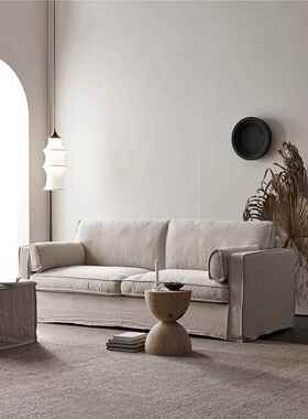 日式寂侘风民拆宿复古三人亚艺麻布沙发33699*可洗大小户型客厅酒