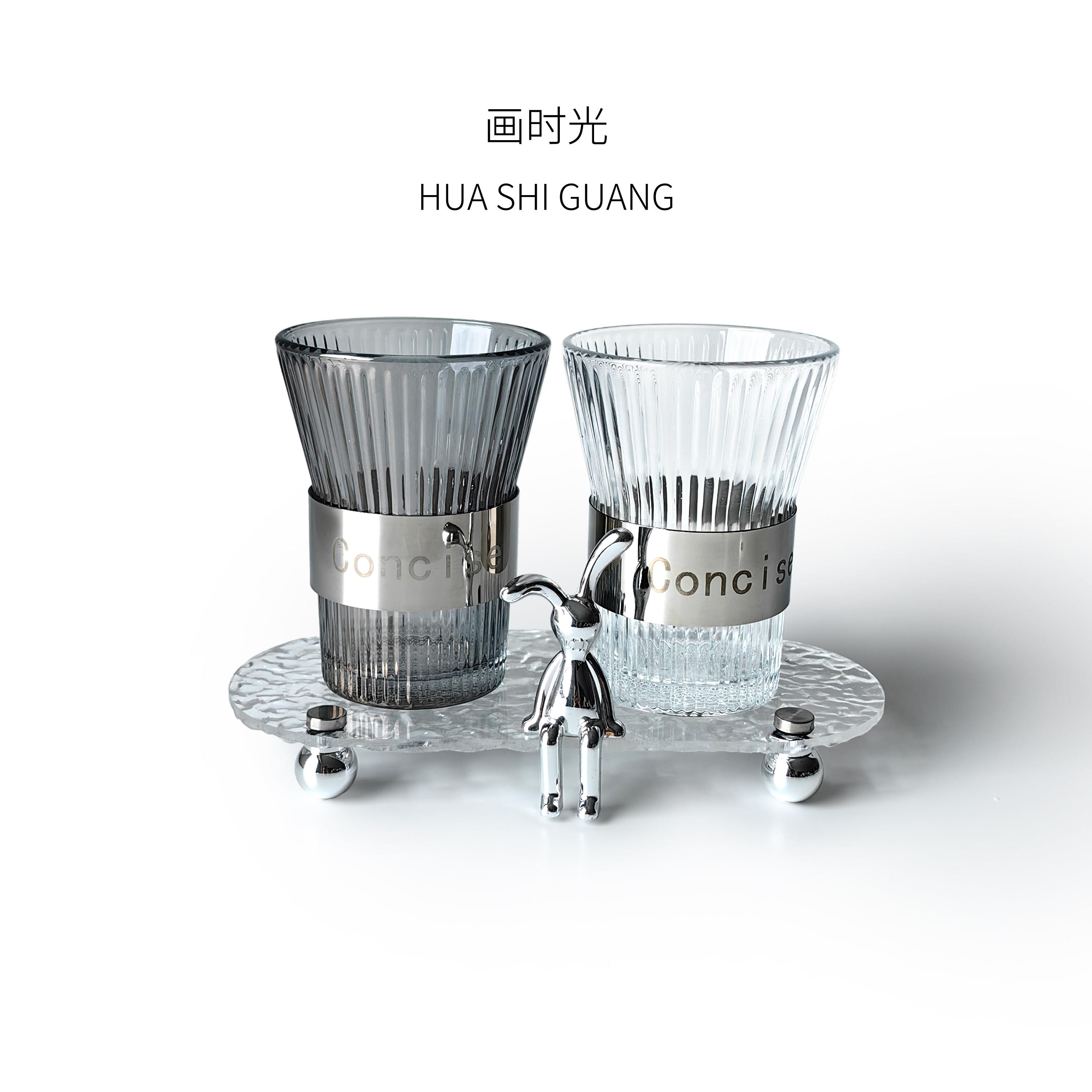 轻奢创意玻璃漱口杯情侣家用高颜值刷牙杯子高级洗漱杯牙缸杯套装