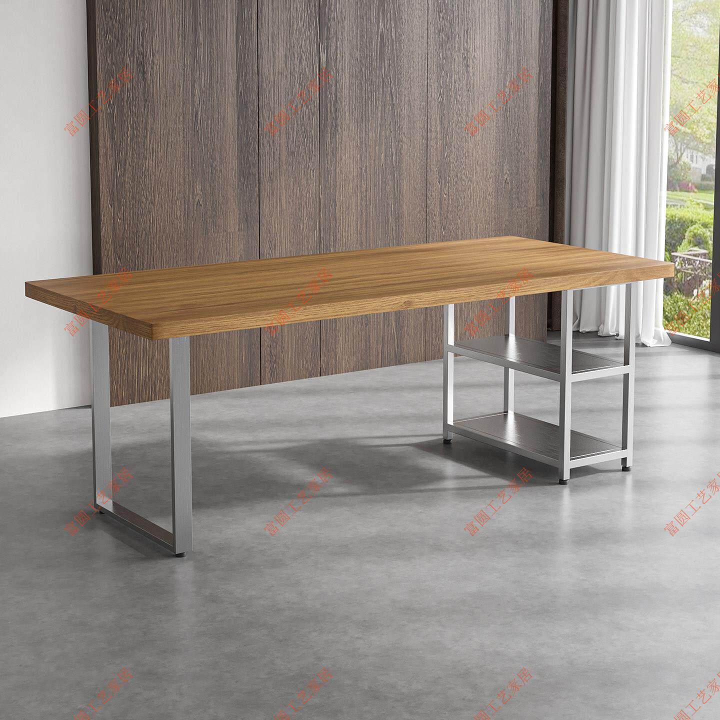 不锈钢双层桌脚大板桌腿支架办公桌餐桌电脑桌底座茶桌置物架桌架