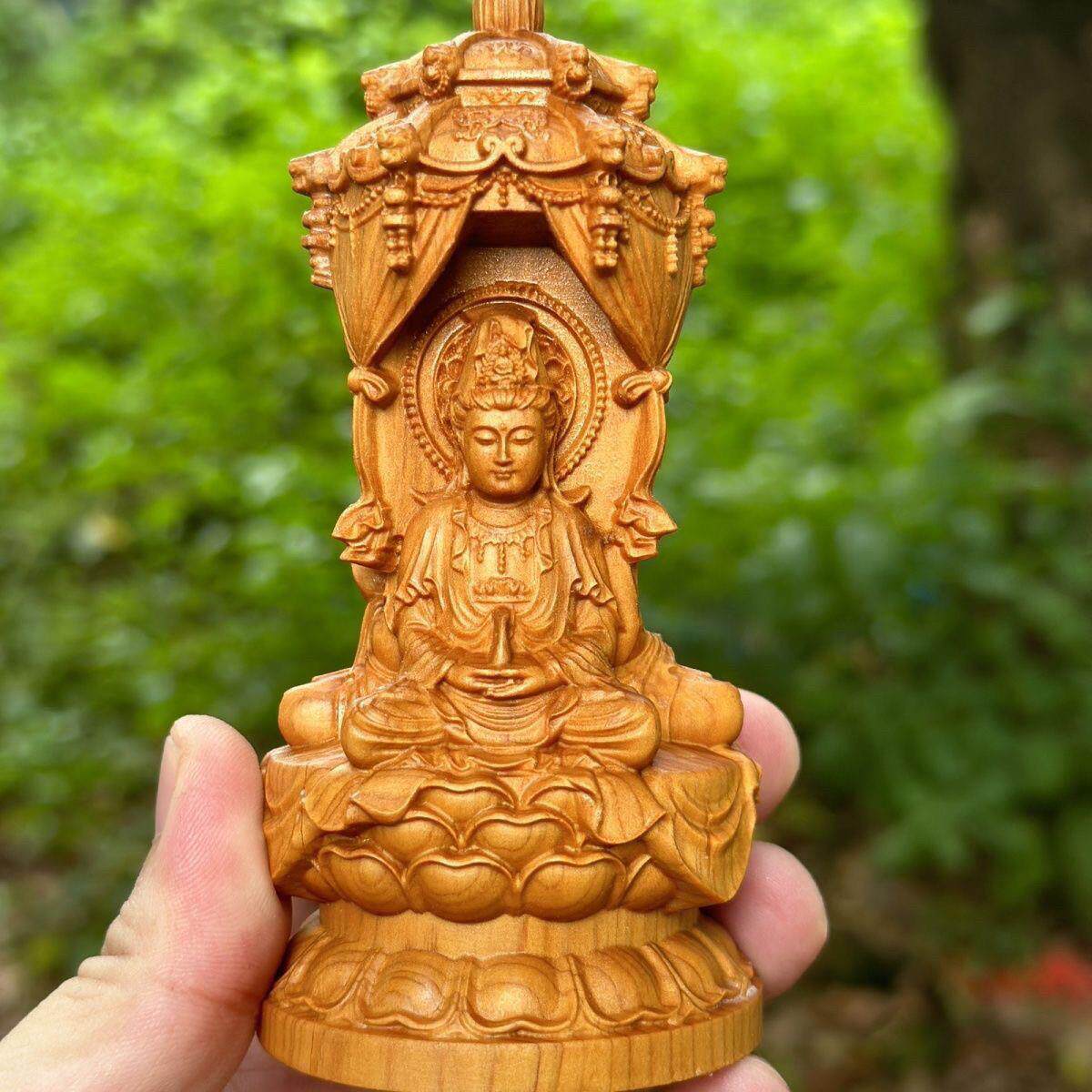 崖柏木西方三圣木质雕刻工艺礼品摆饰木雕摆件,尺寸高12cm