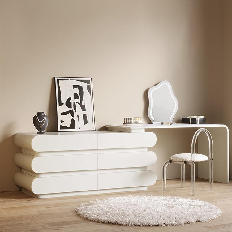 实木奶油风梳妆台化妆台斗柜一体现代极简风卧室高级轻奢化妆台