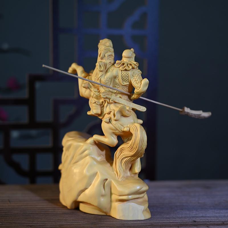 黄饰杨木雕骑ZQ-146马关公武神家居摆件刻书桌办公装财饰品工艺品