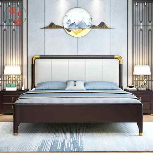 新中式实木床双人大床1米8现代简约主卧1米5中国风禅意高箱储物床