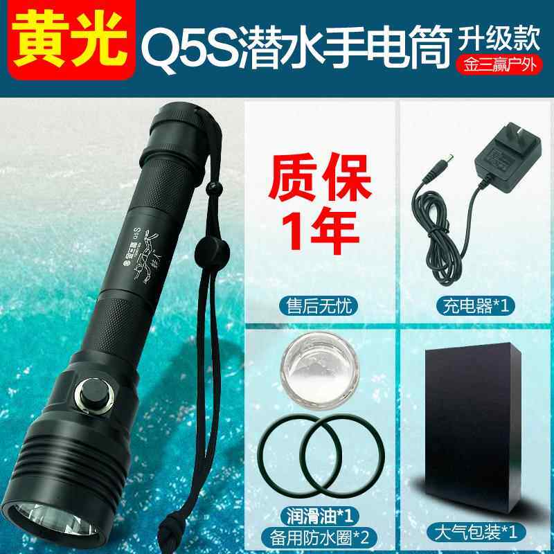 高档金三电赢Q专业潜水手电筒户外5防水LED超亮强光照充水下明补
