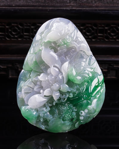 缅甸天然真品翡翠冰紫罗兰春彩飘绿花闪拍鸟语花香玉石吊坠77.18g