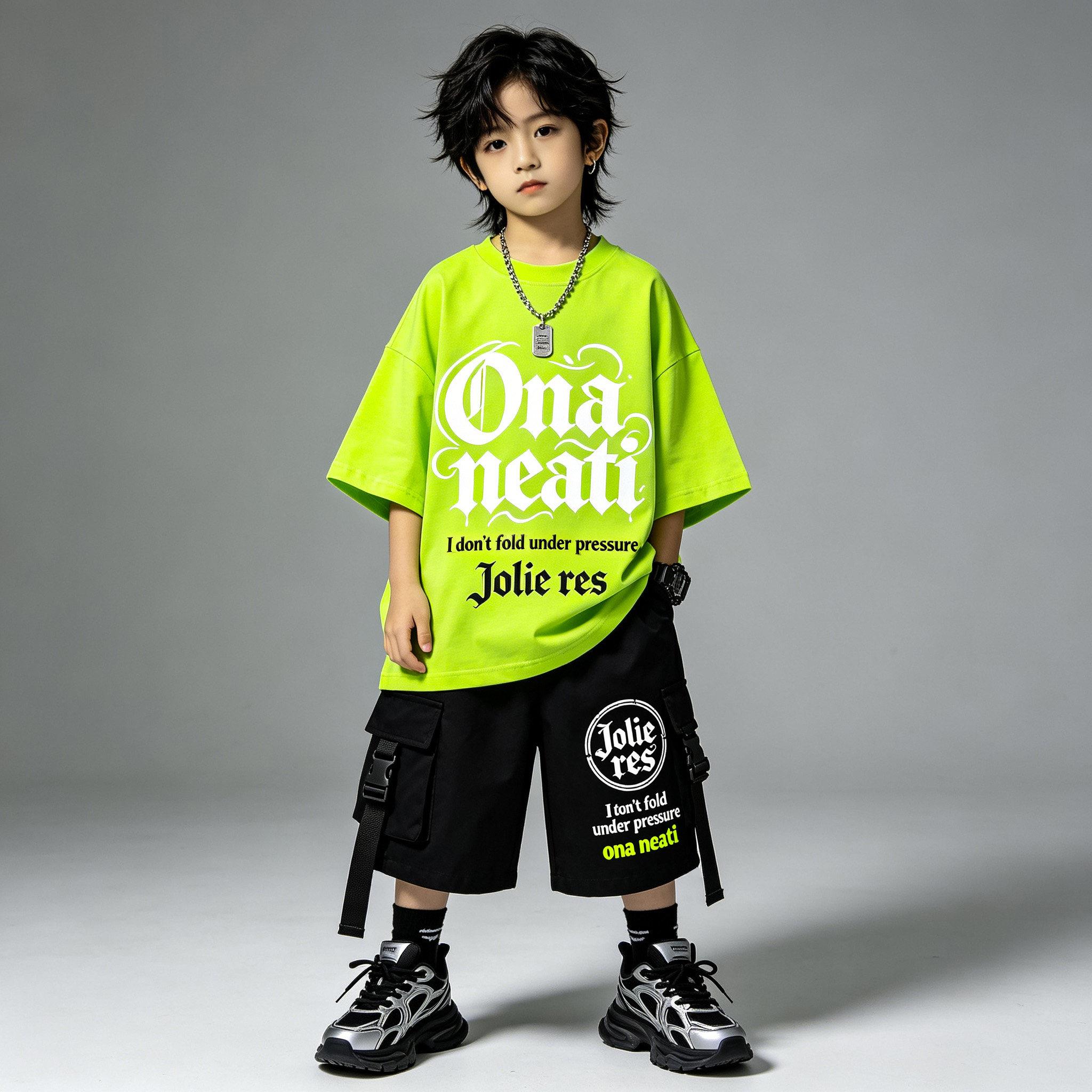 少儿童街舞潮服男童架子鼓演出服短袖套装嘻哈hiphop走秀表演服夏