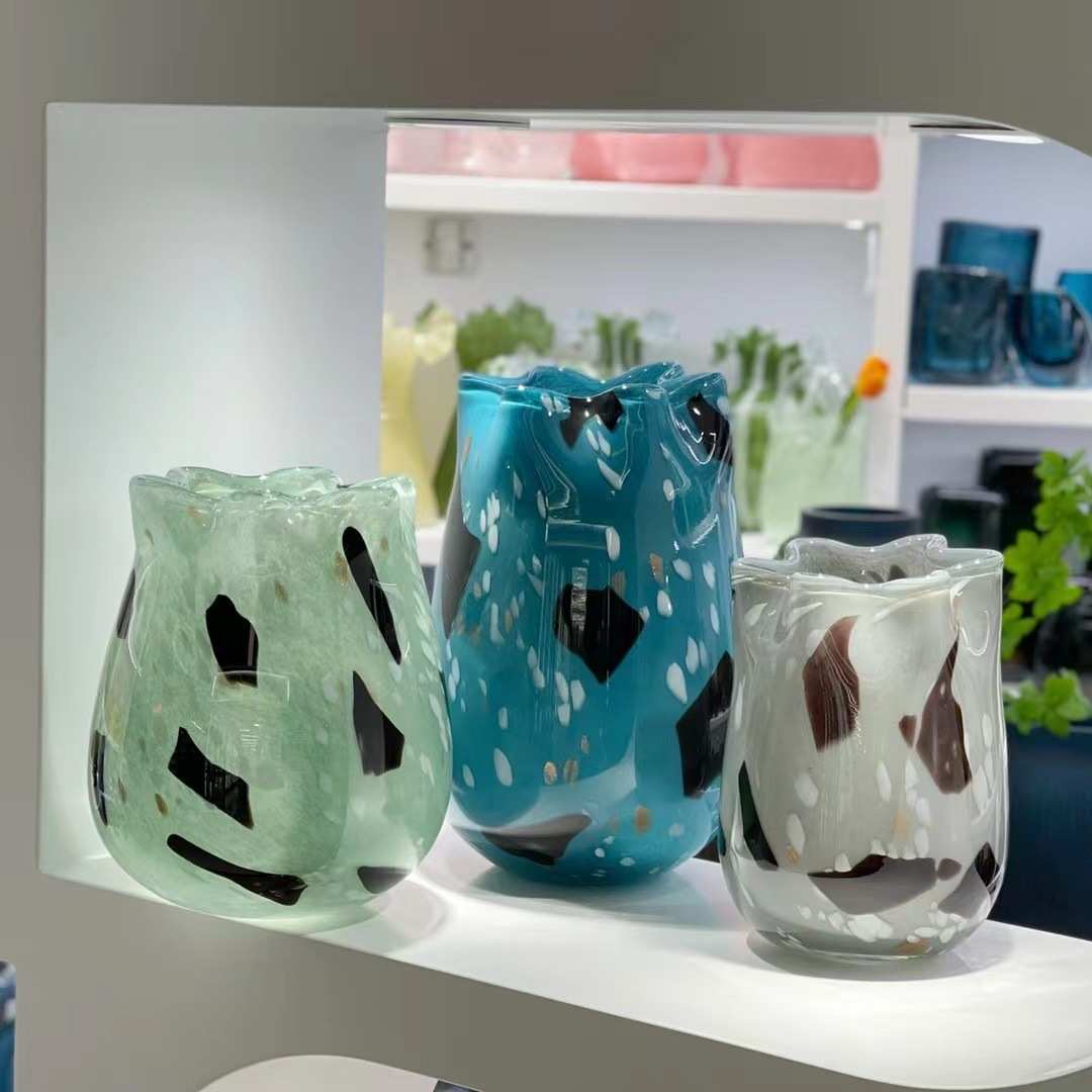 中古风琉璃花瓶摆件插花小众设计感黑点点艺术创意家居装饰