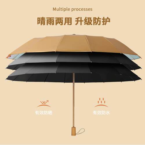 16骨三折钛金胶晴雨两用遮阳伞手开折叠防晒晴雨伞三折太阳伞