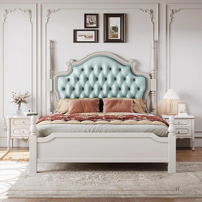 美包式复古实木床豪华主卧软包高QX2303#端双床靠高背轻奢高端人