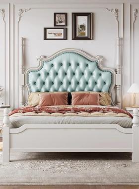 美包式复古实木床豪华主卧软包高QX2303#端双床靠高背轻奢高端人