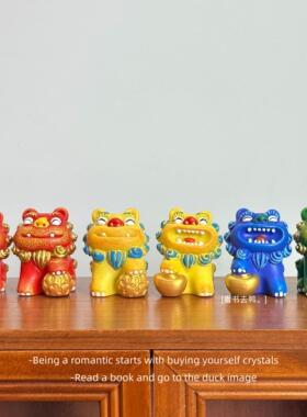 「彩色欢喜小狮子」彩色国潮狮子石狮子装饰造景桌面摆件礼物