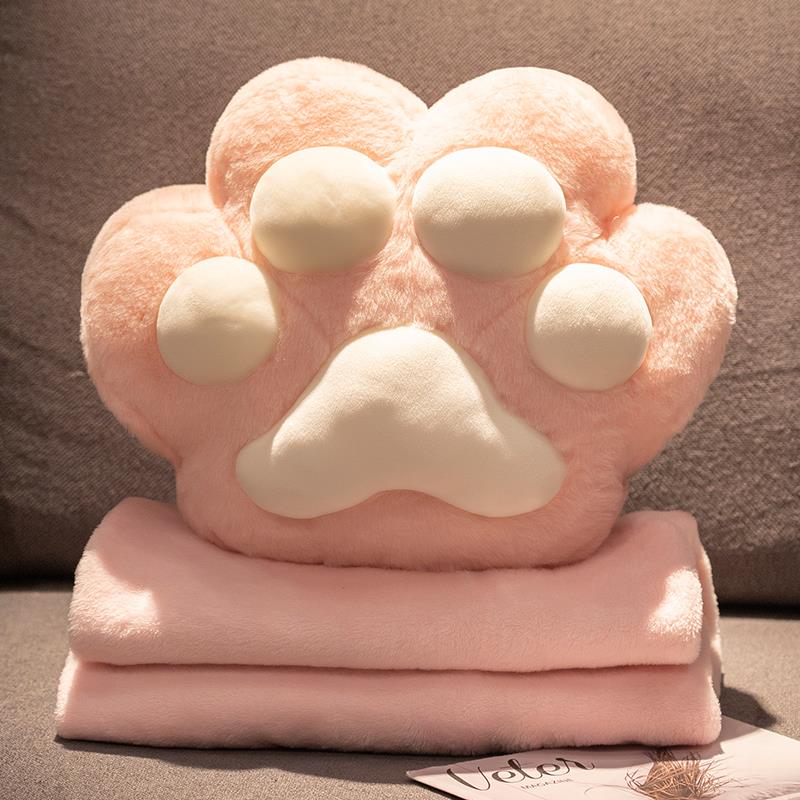 高档猫爪暖手抱枕被子枕公两用毯子二合一午靠枕办室午睡休头车载