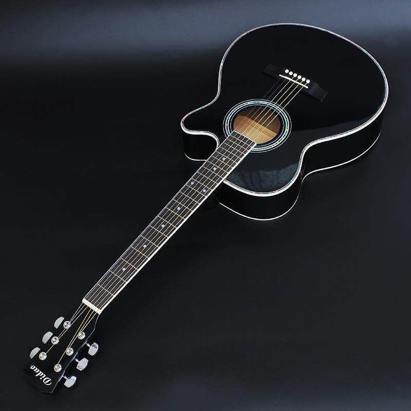 40寸民谣吉他哑光缺角椴木吉他黑色初学入门吉他厂家缺角款