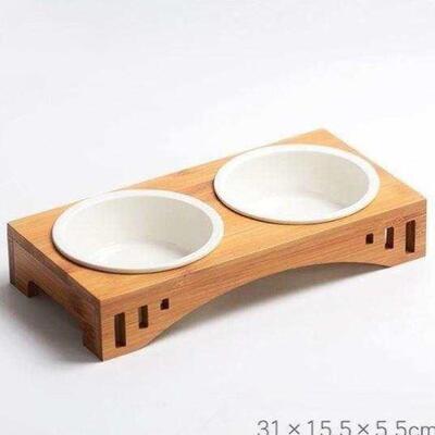 Cat Bowl Two Bowls Wooden Solid Wooden Rack Pet Dog 宠物碗