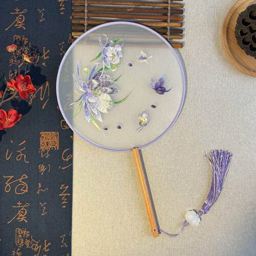 绣花团扇双面刺绣绕丝包边苏绣工艺汉服古风家庭摆件送礼精美生日