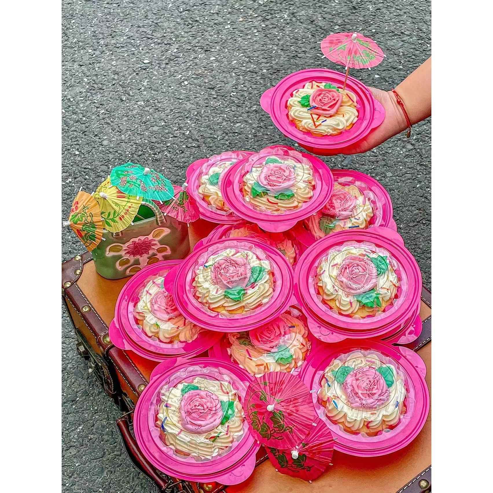 六一儿童节手提花篮蛋糕盒怀旧童年小红盒老式奶油蛋糕包装盒防雾