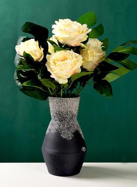 北欧风陶瓷花瓶家居插花假花客厅现代化创意简约小干花白色装饰品