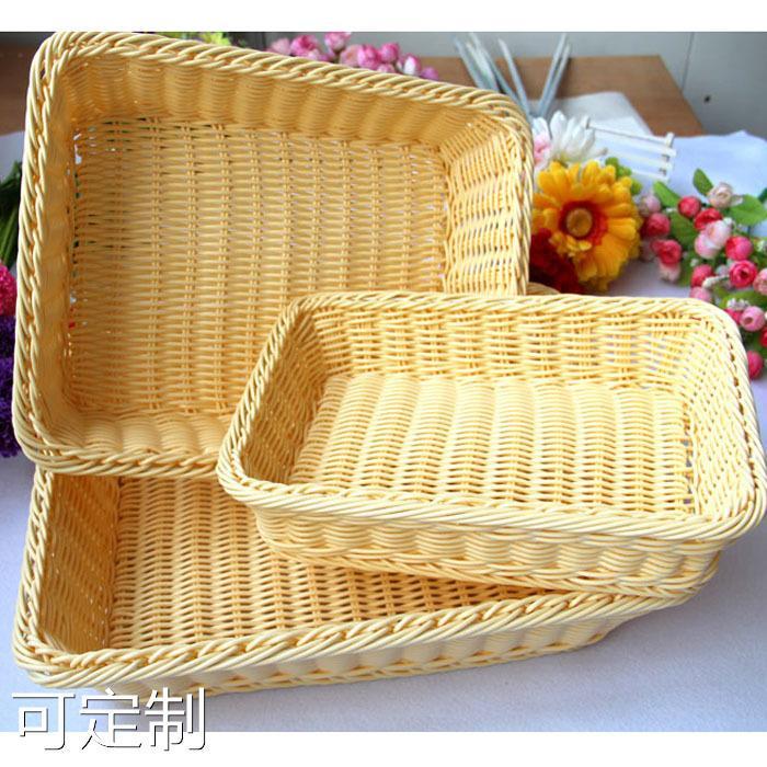藤编方形收纳篮  酒店居家食品篮水果篮干果盘  面包陈列展示篮子