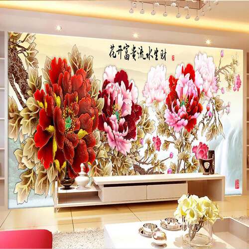 美岸新款5D客厅满钻钻石画花开油画富贵砖石秀大幅贴钻十字绣